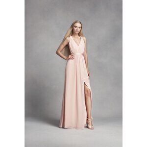WHITE by VERA WANG Blush Pink Chiffon Cross Back Maxi Bridesmaid Dress, Size 4